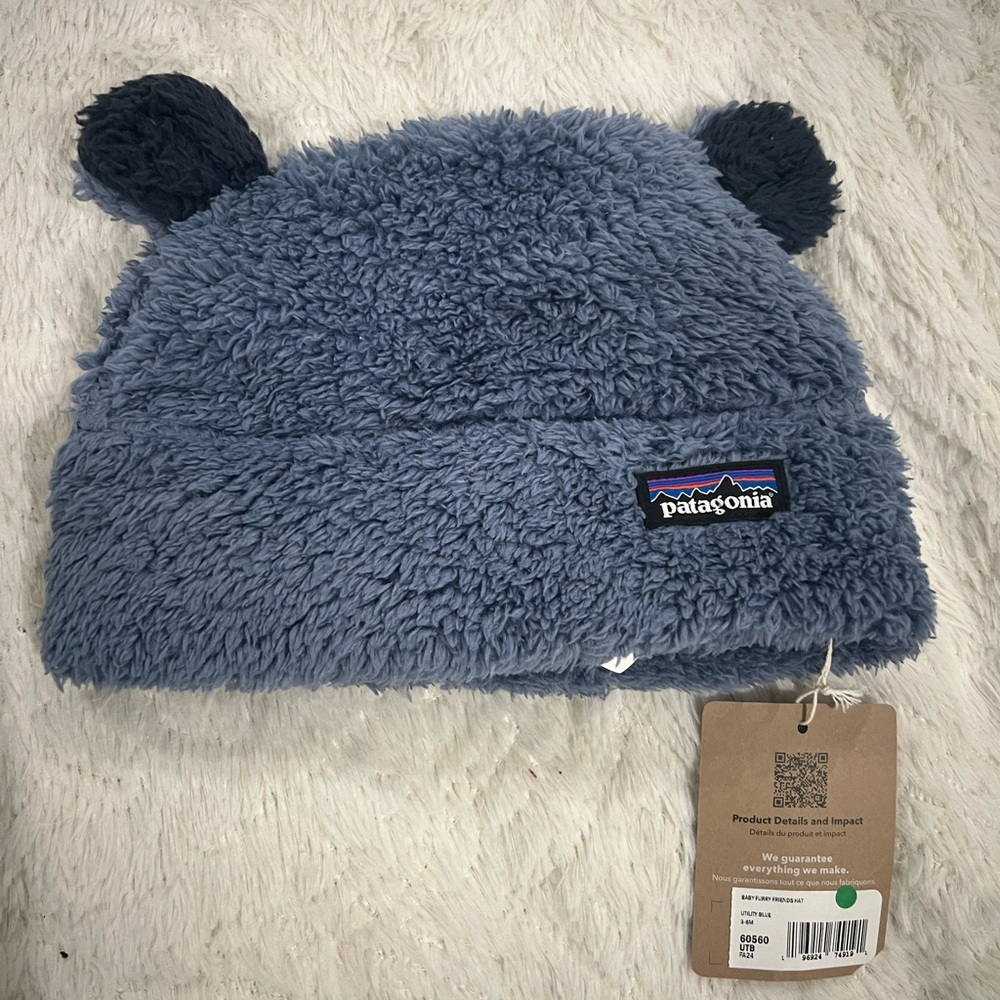 Patagonia Fuzzy Gray Beanie with Ear Accents
